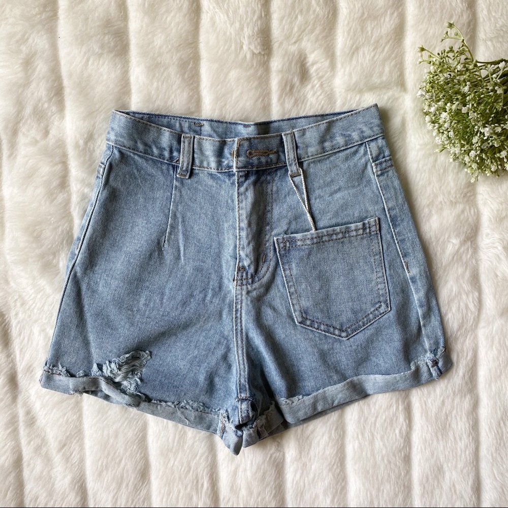 High Rise Medium Washed Cuffed Denim Jeans